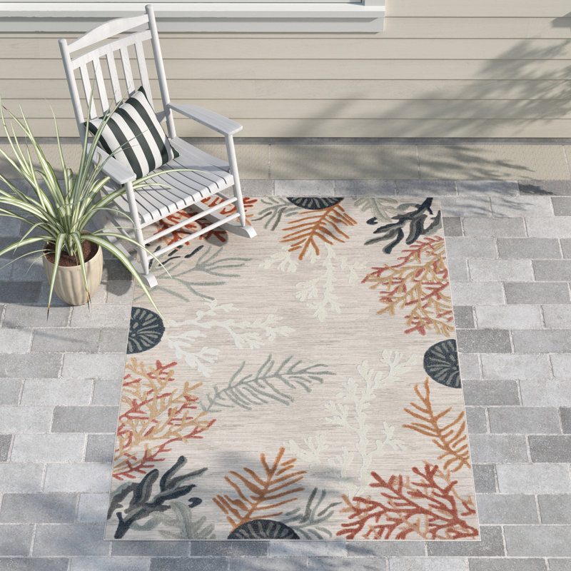 Beachcrest Home Jamila Coastal Gray Power Loomed Indoor/Outdoor Area